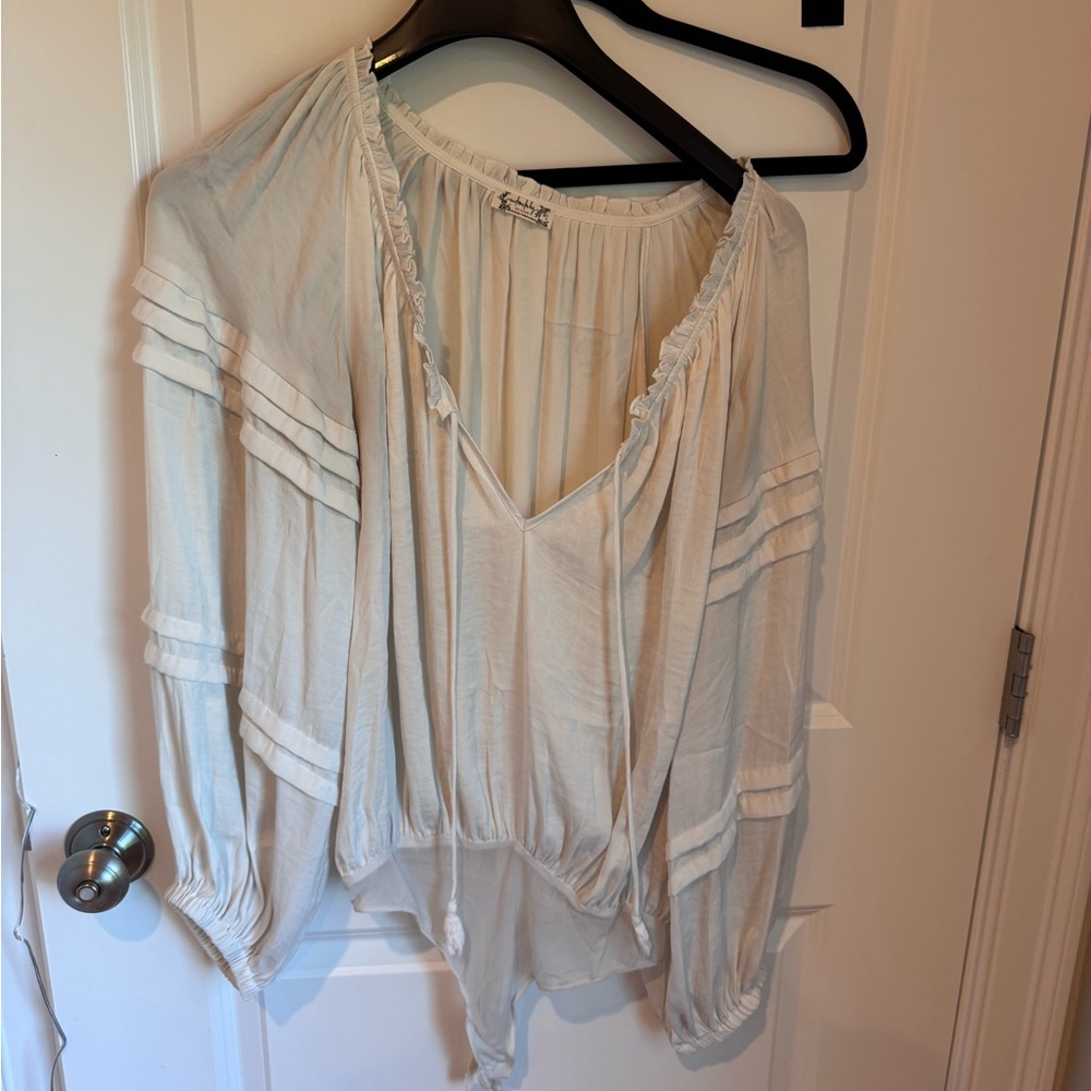 Free People Cream Relaxed 3/4 Sleeve Blouse